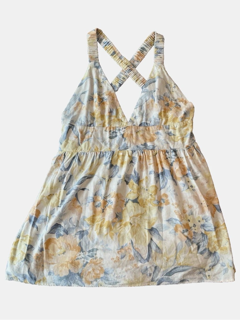 A&F Floral Linen Blend Dress Built in Shorts Romper Sz XL Feminine Summer Casual